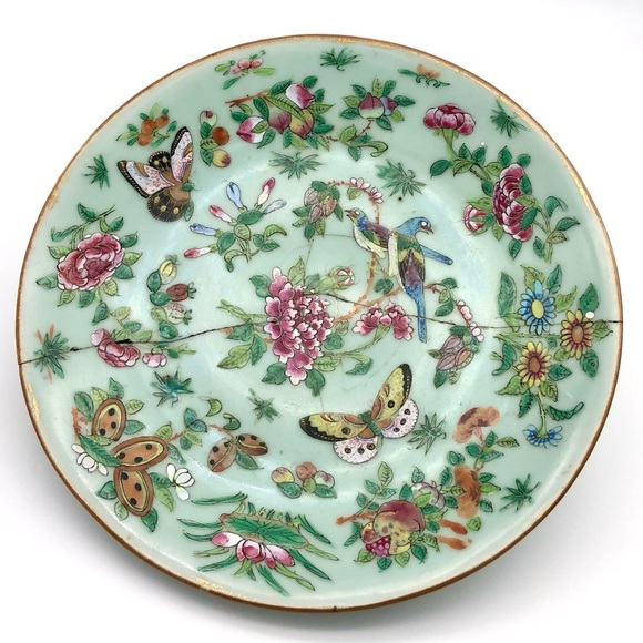 Coming Soon Kintsugi! Chinese Celadon 10” Plate Staple Repair Gold Crack Growth - Picture 5 of 5